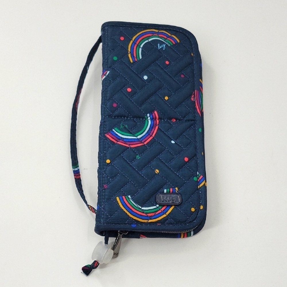 Lug Navy Quilted Cosmetic Brush Holder/Wristlet with Rainbow Accents NWOT
